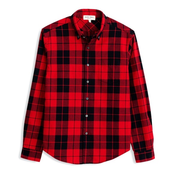 Alex Mill Tartan Mill Shirt in Red Tartan Plaid Cotton Size XL Flannel Button Up